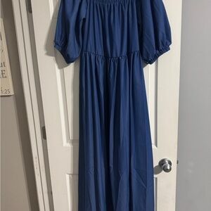 Chic Puff Sleeve Denim Maxi Dress